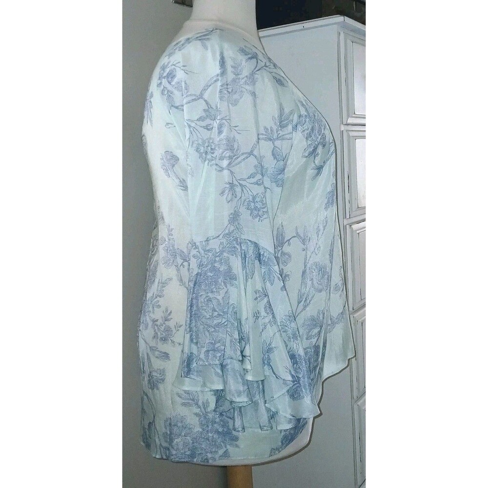 LC LAUREN CONRAD Womens XXL Boho Floral Bell Slv Open Back Design Green Blue Top - Picture 8 of 12